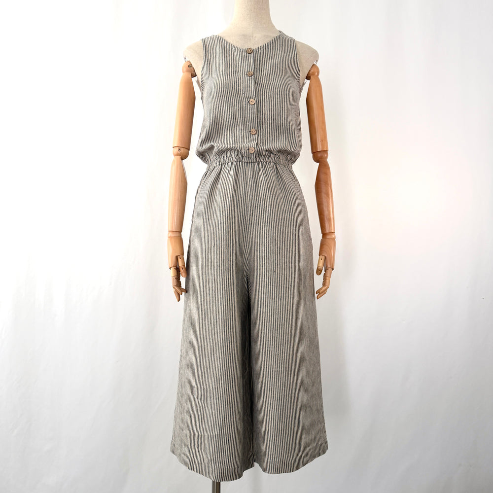 not PERFECT LINEN 100% Linen Striped Culotte Jumpsuit / Romper