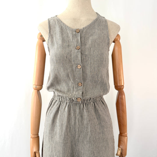 not PERFECT LINEN 100% Linen Striped Culotte Jumpsuit / Romper
