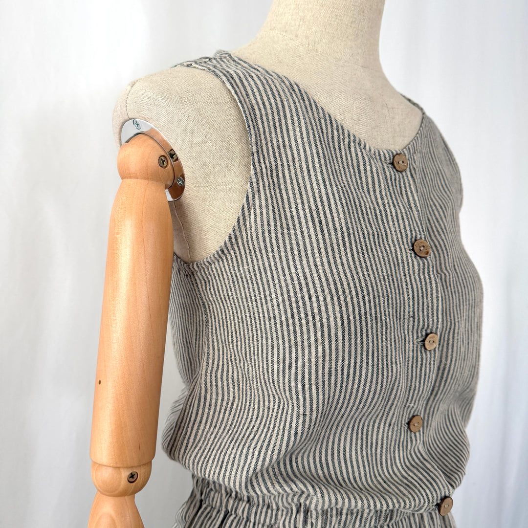 not PERFECT LINEN 100% Linen Striped Culotte Jumpsuit / Romper