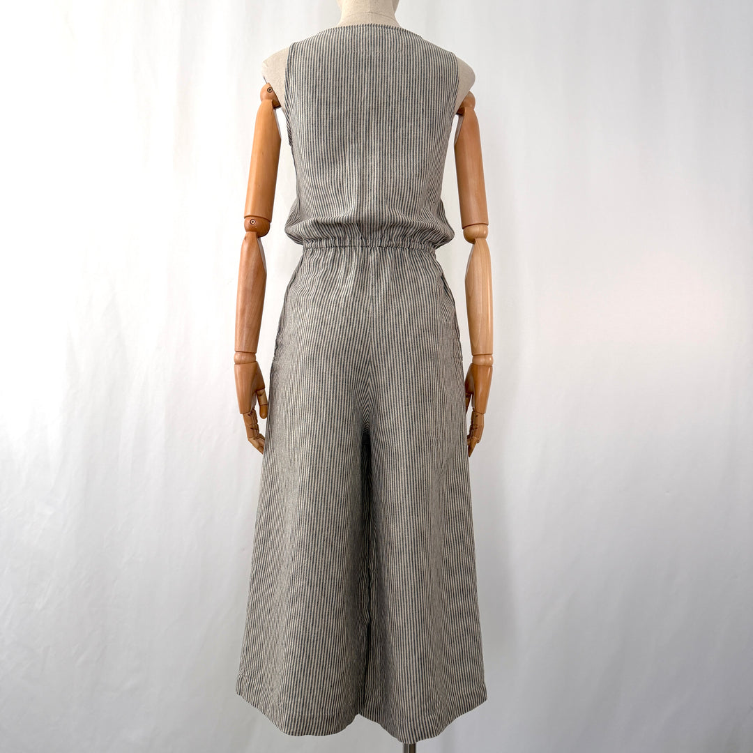 not PERFECT LINEN 100% Linen Striped Culotte Jumpsuit / Romper