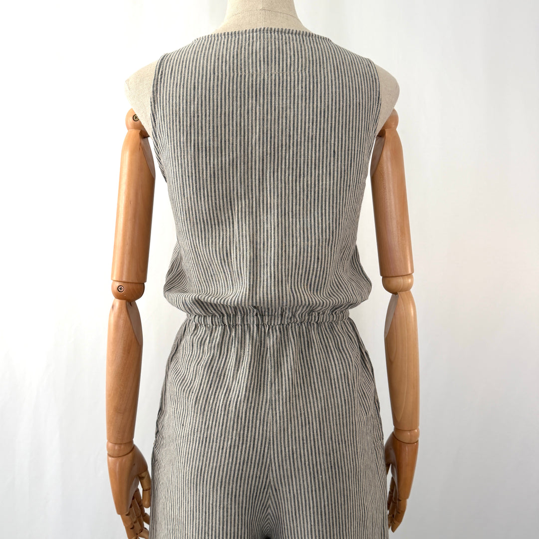 not PERFECT LINEN 100% Linen Striped Culotte Jumpsuit / Romper
