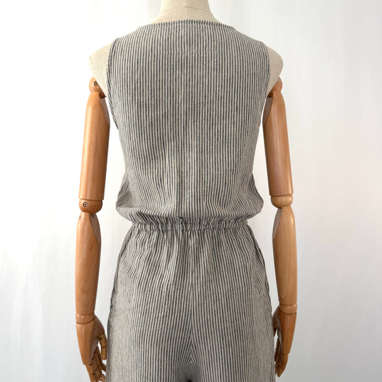 not PERFECT LINEN 100% Linen Striped Culotte Jumpsuit / Romper