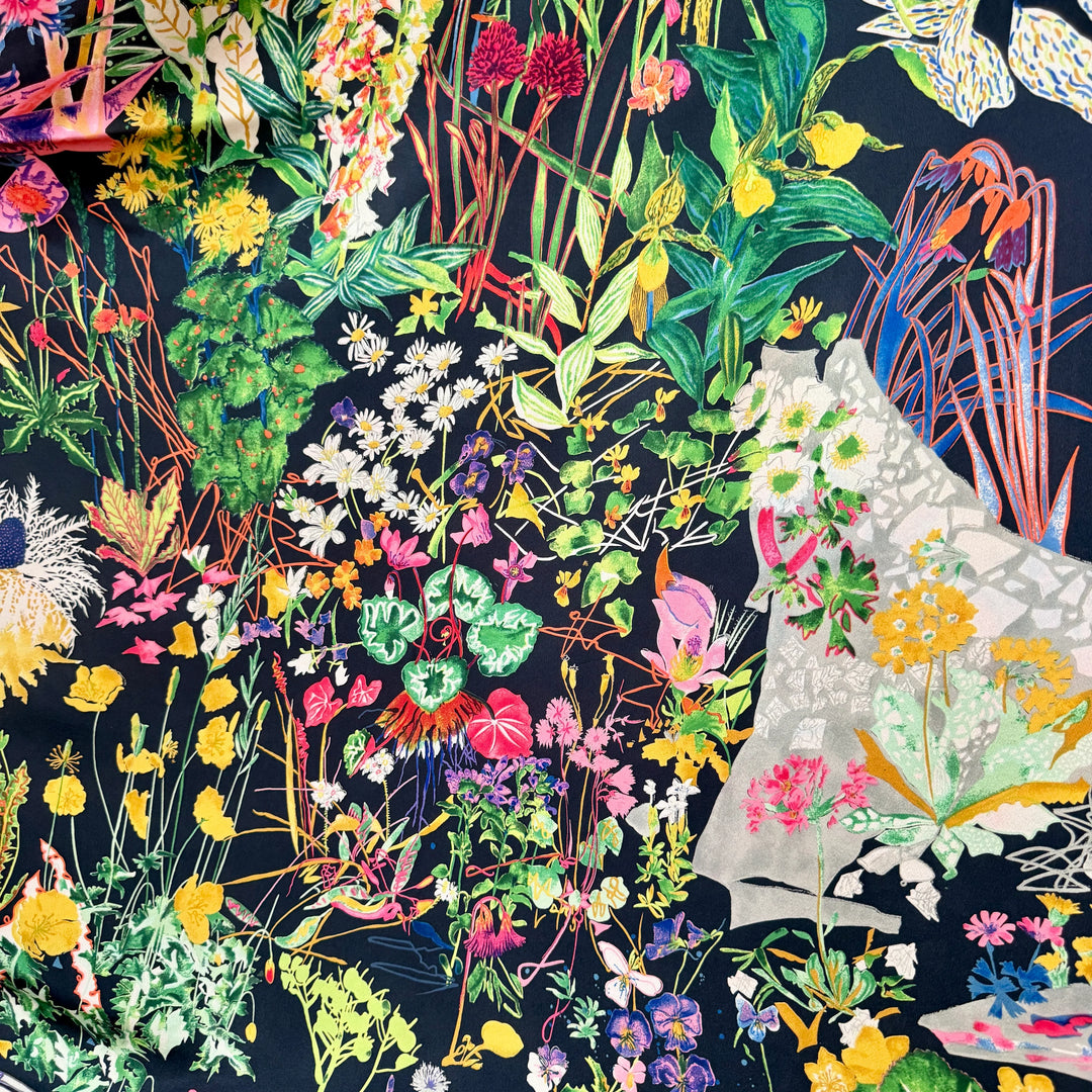 FABRIC FRONTLINE FLORA by Hermann Stocki 90s Large Silk Scarf