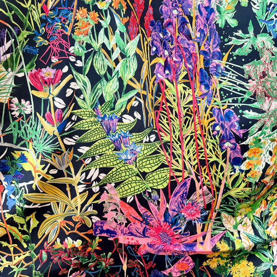 FABRIC FRONTLINE FLORA by Hermann Stocki 90s Large Silk Scarf