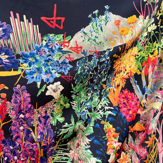 FABRIC FRONTLINE FLORA by Hermann Stocki 90s Large Silk Scarf