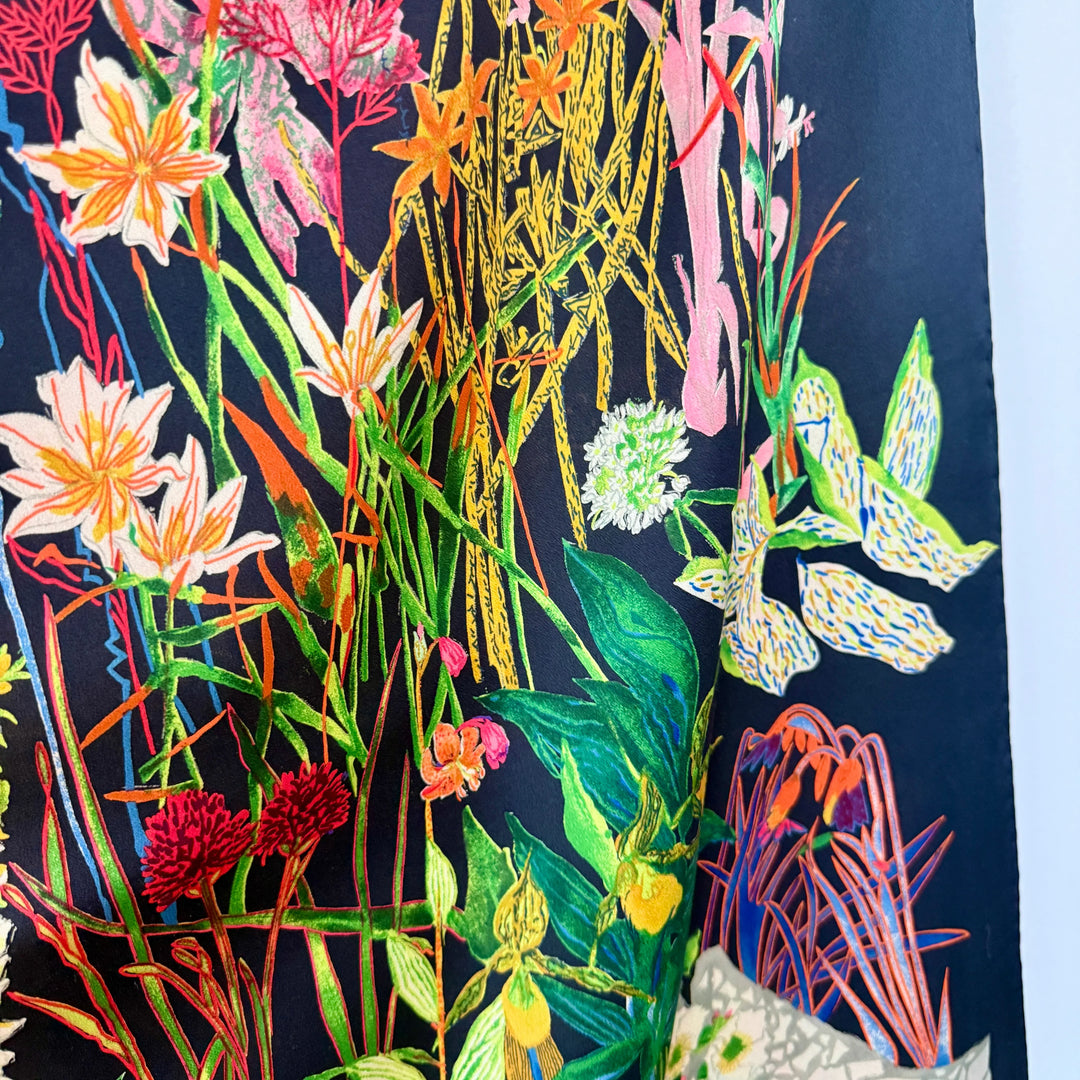 FABRIC FRONTLINE FLORA by Hermann Stocki 90s Large Silk Scarf