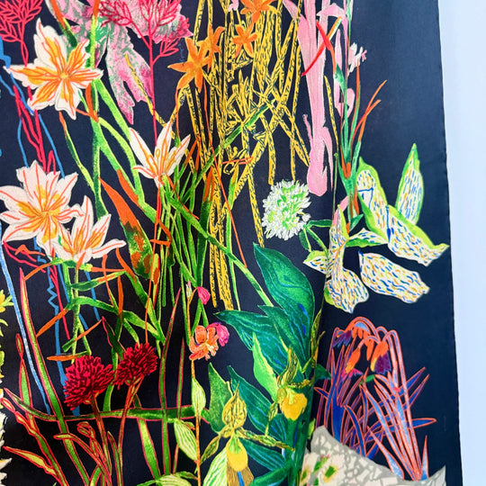 FABRIC FRONTLINE FLORA by Hermann Stocki 90s Large Silk Scarf