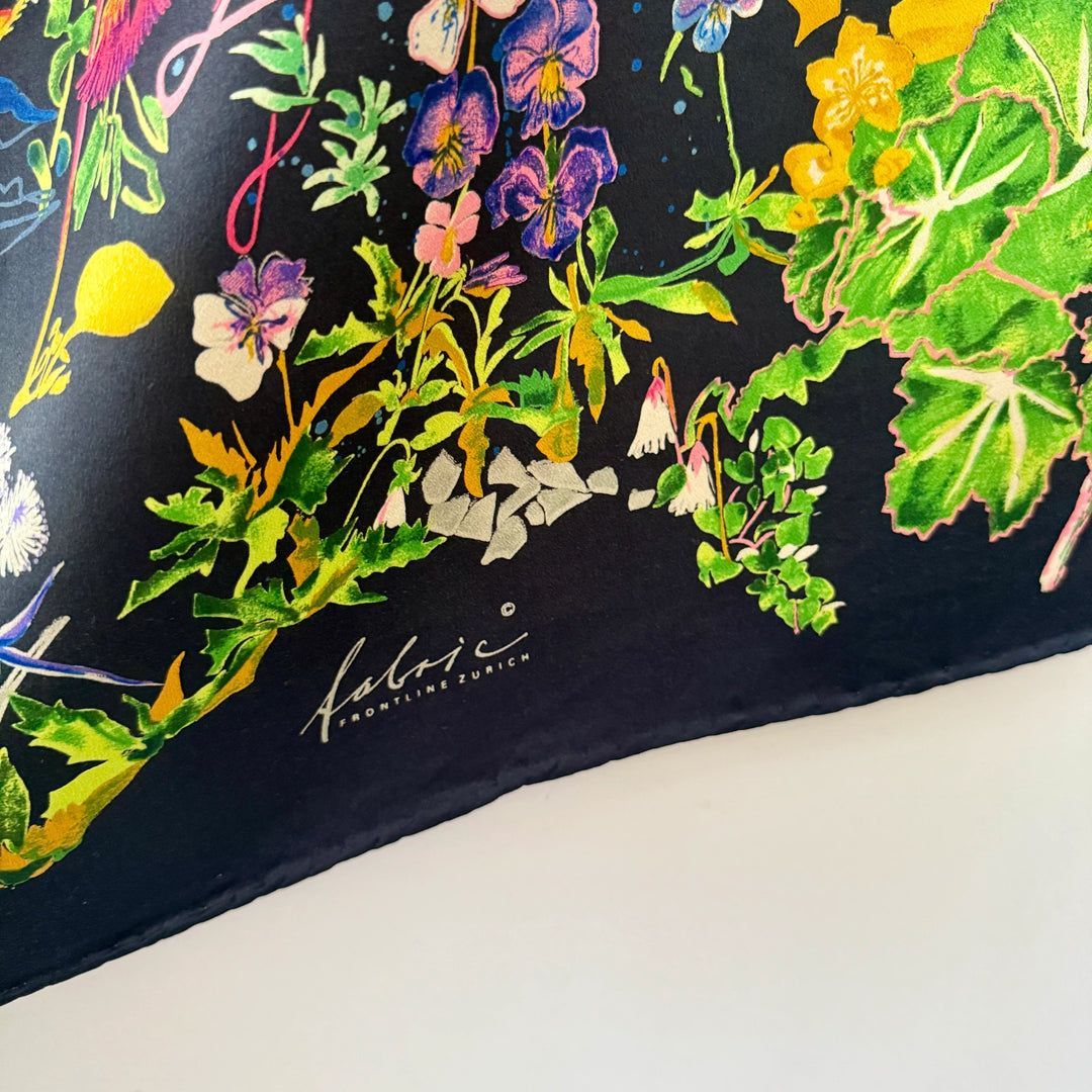 FABRIC FRONTLINE FLORA by Hermann Stocki 90s Large Silk Scarf