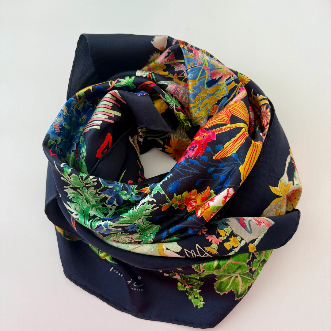 FABRIC FRONTLINE FLORA by Hermann Stocki 90s Large Silk Scarf