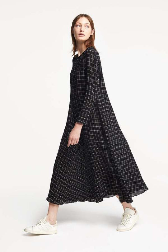 POMANDERE Windowpane Midi Dress