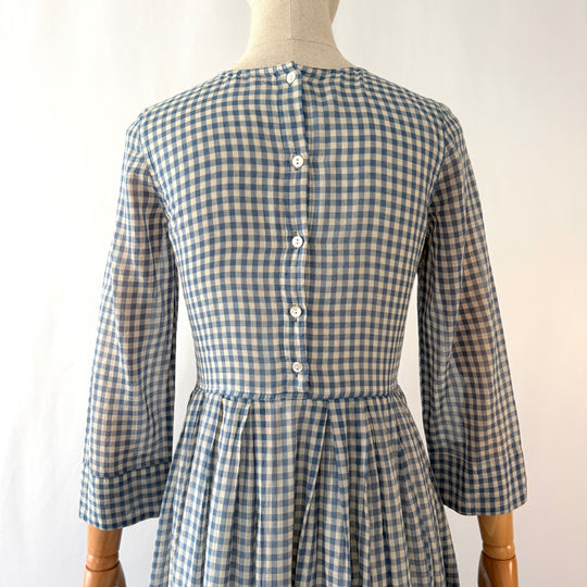 Kate Barton Blue Gingham Cotton Maxi Dress – Size XS