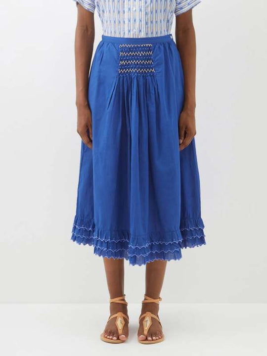 Thierry Colson “Yulia” Cotton Midi Skirt in Greek Blue — Size S