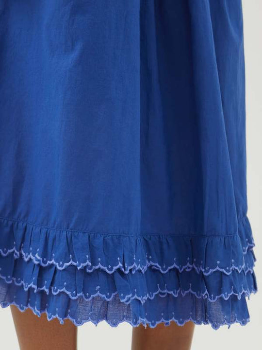 Thierry Colson “Yulia” Cotton Midi Skirt in Greek Blue — Size S