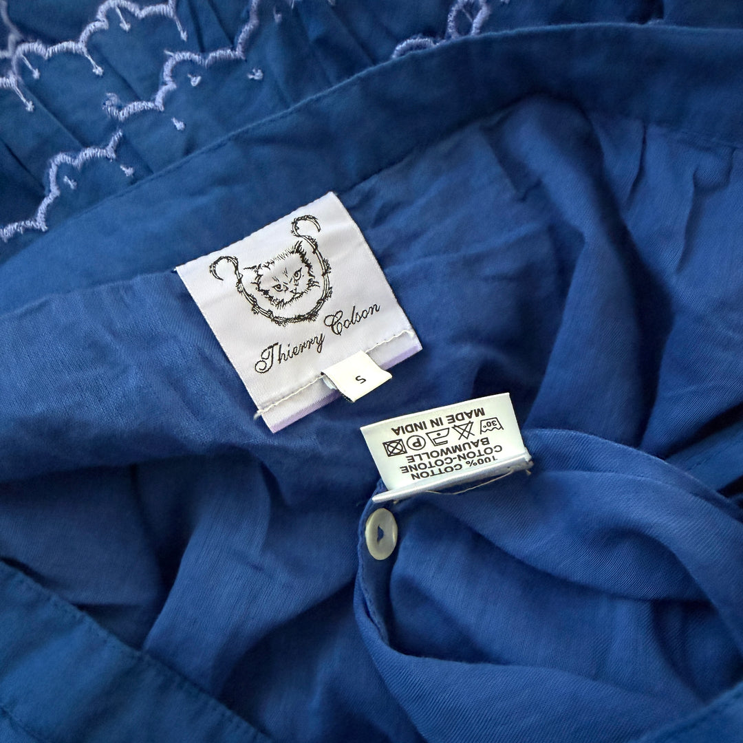 Thierry Colson “Yulia” Cotton Midi Skirt in Greek Blue — Size S