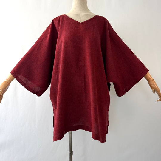 AGATHE New Oversized linen kaftan tunic top with wide kimono sleeves