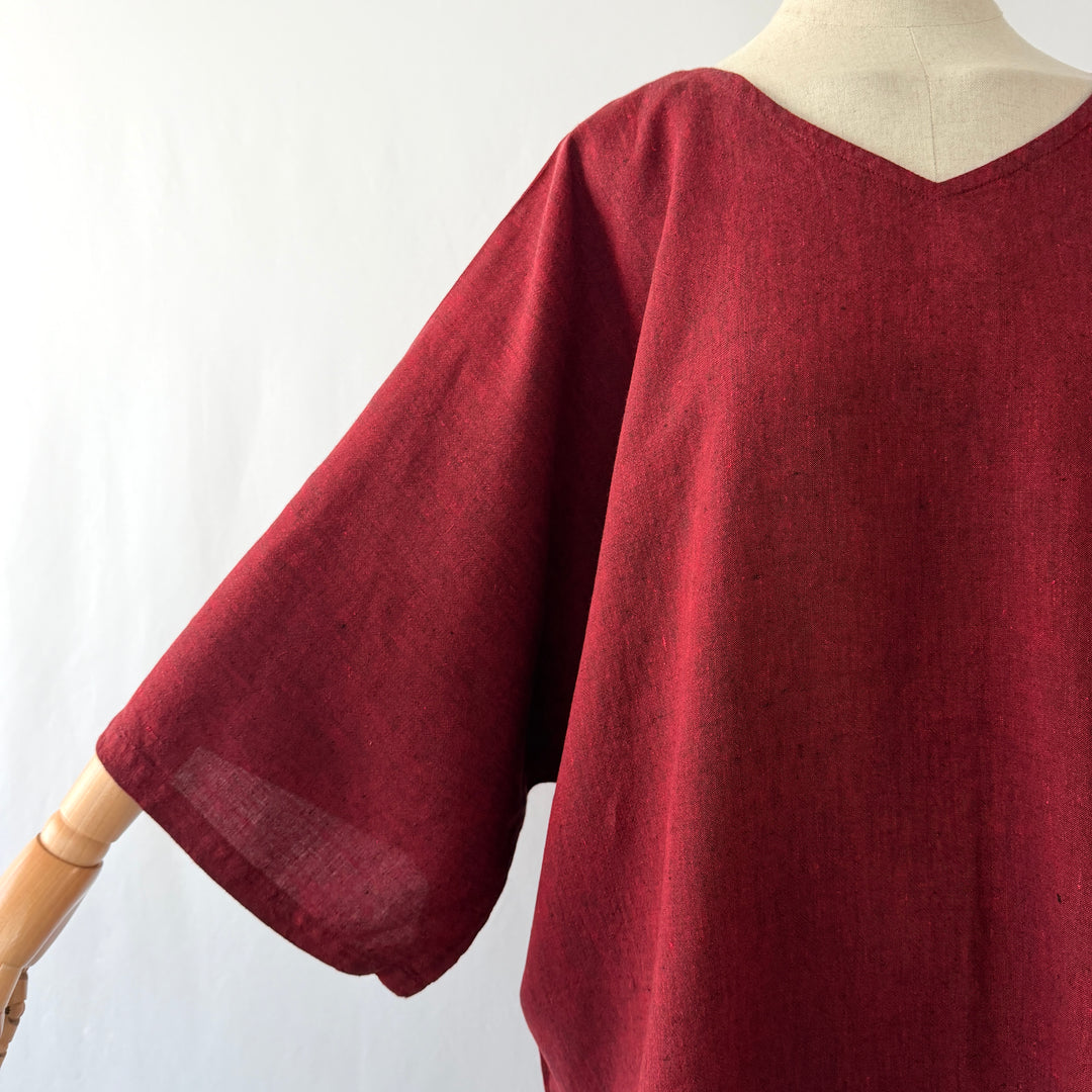 AGATHE New Oversized linen kaftan tunic top with wide kimono sleeves