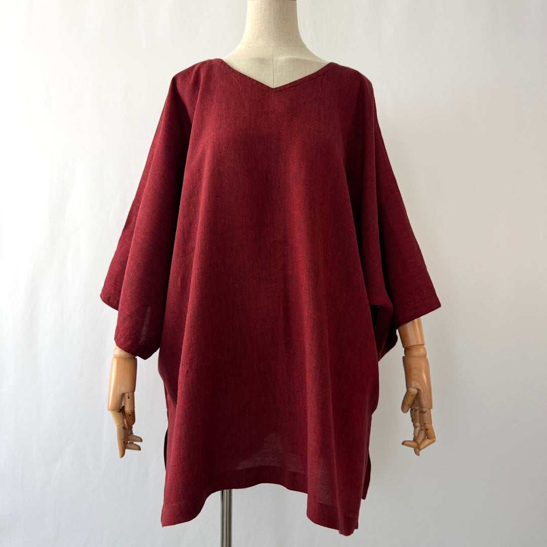 AGATHE New Oversized linen kaftan tunic top with wide kimono sleeves