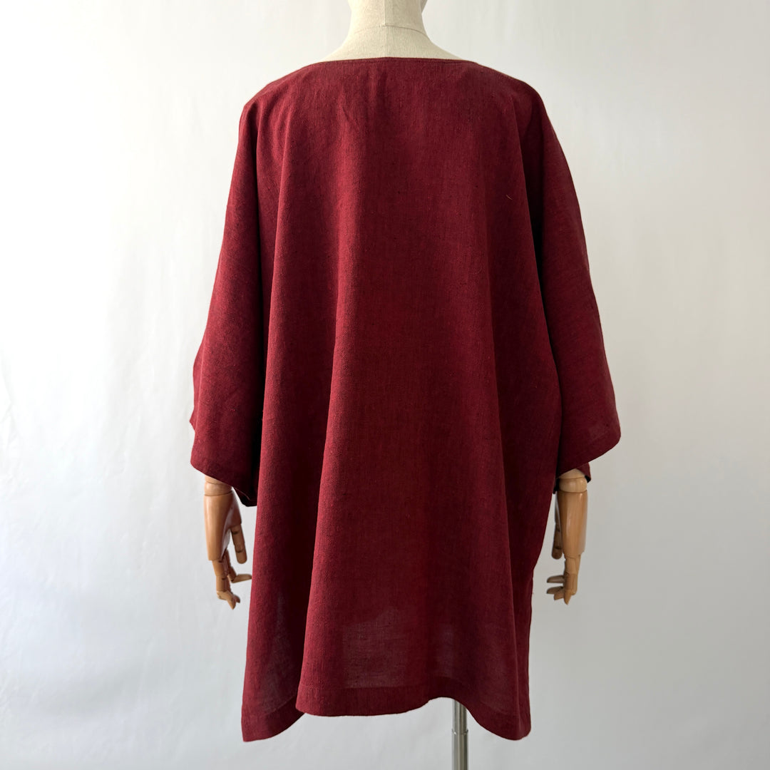 AGATHE New Oversized linen kaftan tunic top with wide kimono sleeves