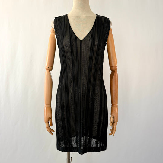 Pleats Please Issey Miyake Black Openwork Pleated  New Tunic Mini Dress