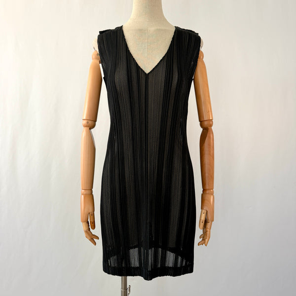 Pleats Please Issey Miyake Black Openwork Pleated  New Tunic Mini Dress