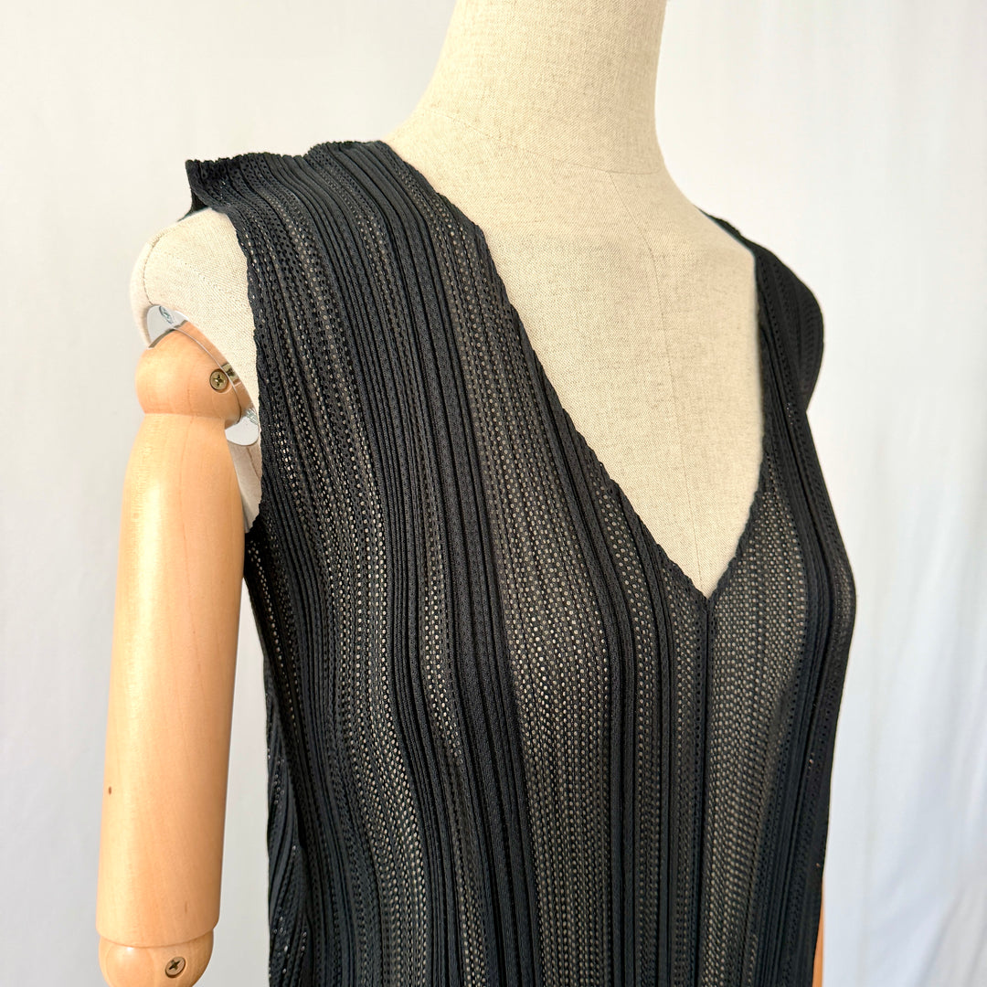 Pleats Please Issey Miyake Black Openwork Pleated  New Tunic Mini Dress