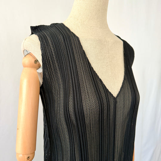 Pleats Please Issey Miyake Black Openwork Pleated  New Tunic Mini Dress