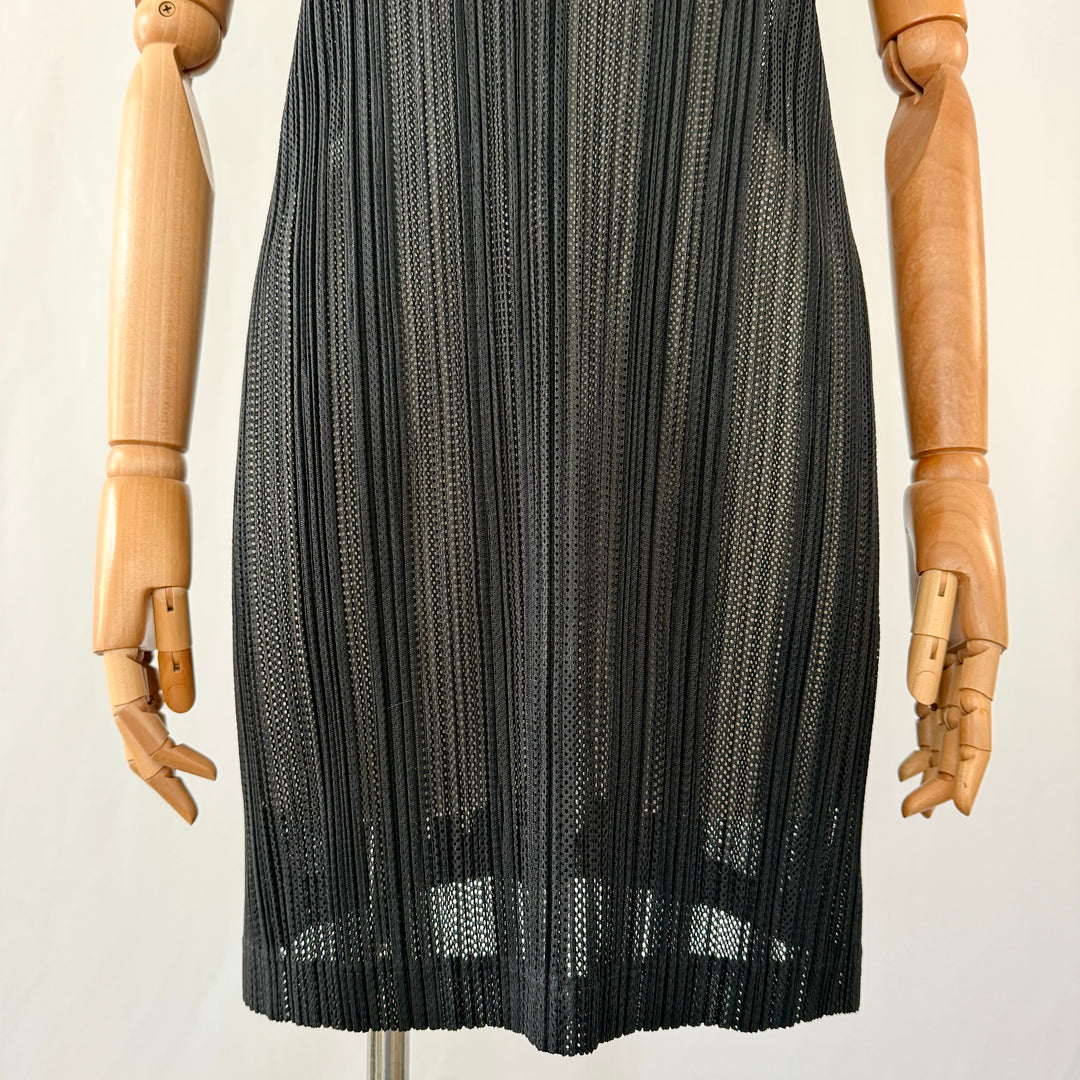 Pleats Please Issey Miyake Black Openwork Pleated  New Tunic Mini Dress