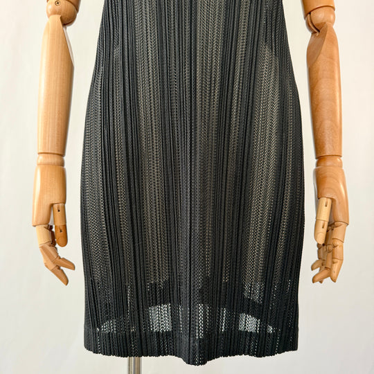 Pleats Please Issey Miyake Black Openwork Pleated  New Tunic Mini Dress