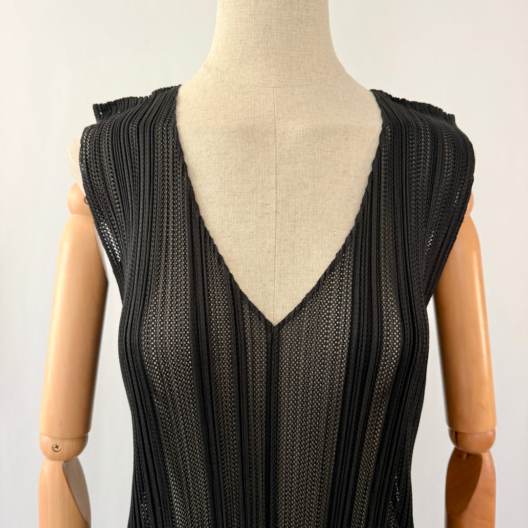 Pleats Please Issey Miyake Black Openwork Pleated  New Tunic Mini Dress