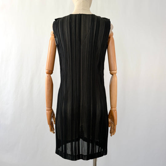 Pleats Please Issey Miyake Black Openwork Pleated  New Tunic Mini Dress