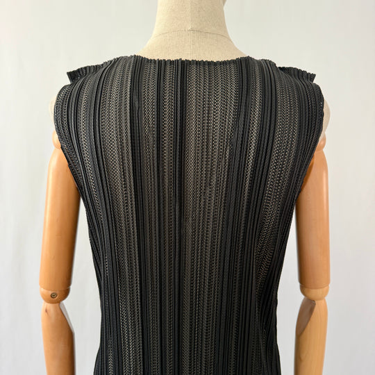 Pleats Please Issey Miyake Black Openwork Pleated  New Tunic Mini Dress