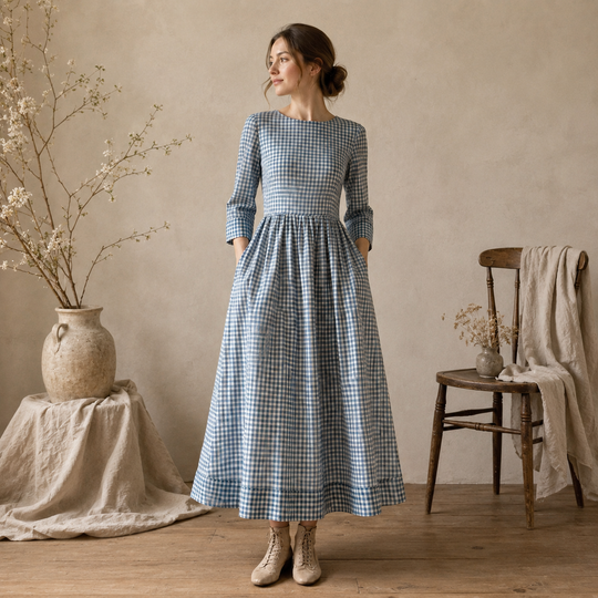 Kate Barton Blue Gingham Cotton Maxi Dress – Size XS