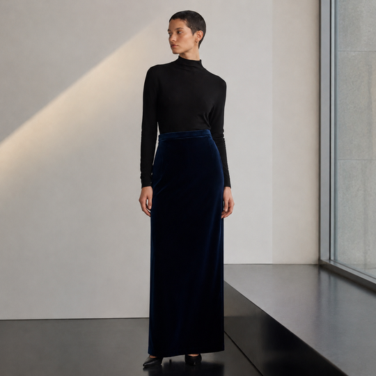 AKRIS Blue Velvet Maxi Skirt