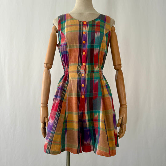 Vintage 1970s Louisiana Ikat Plaid Romper