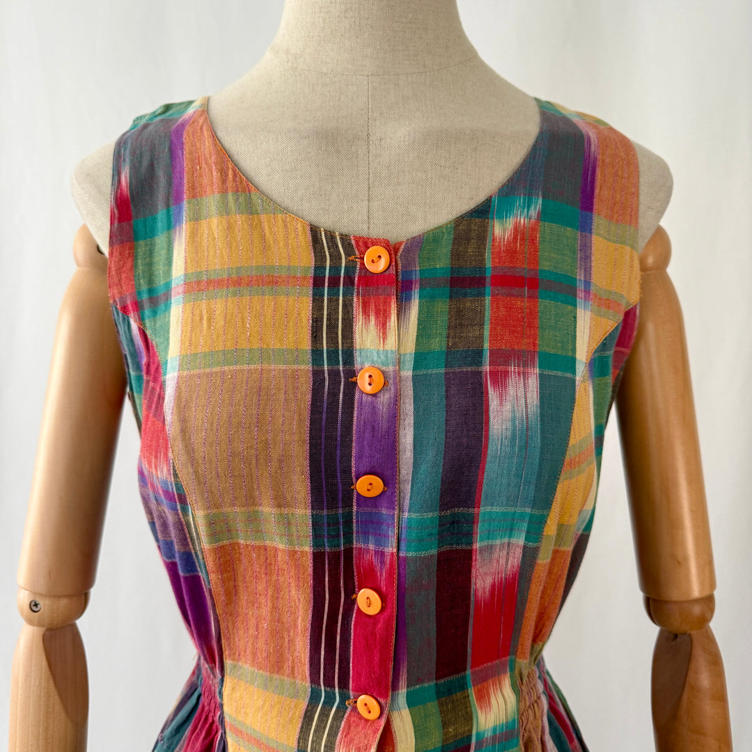 Vintage 1970s Louisiana Ikat Plaid Romper
