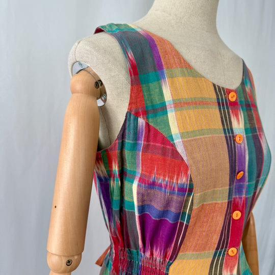Vintage 1970s Louisiana Ikat Plaid Romper