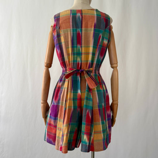 Vintage 1970s Louisiana Ikat Plaid Romper