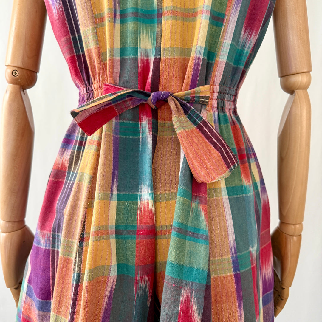 Vintage 1970s Louisiana Ikat Plaid Romper