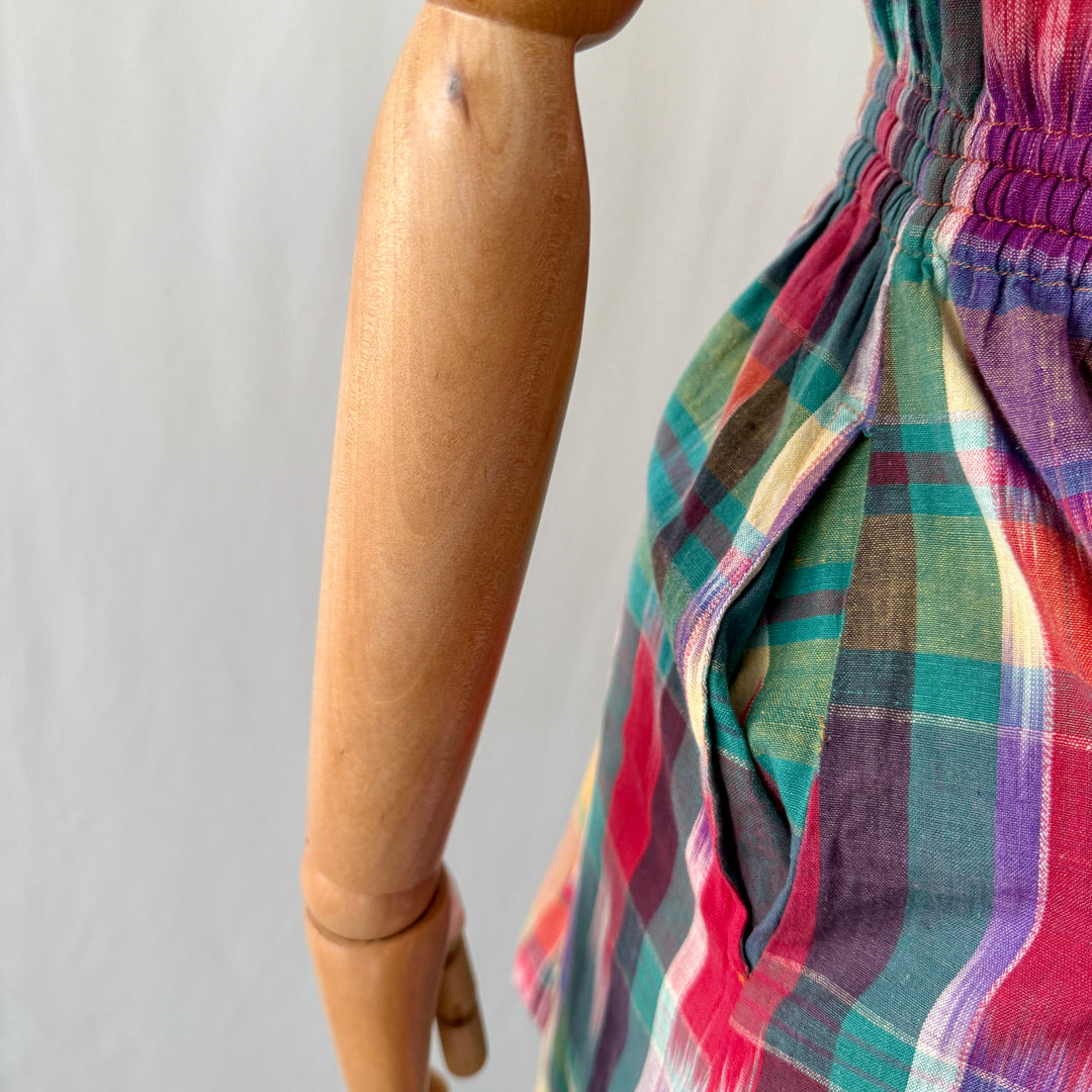 Vintage 1970s Louisiana Ikat Plaid Romper