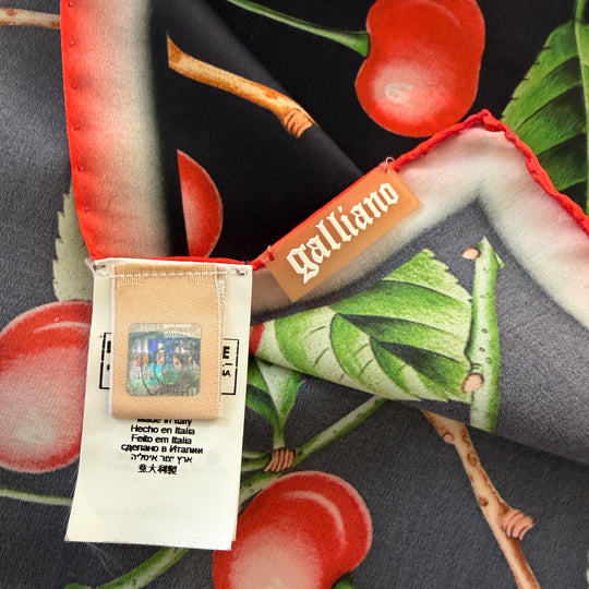 Rare Galliano F/W 2003 Cherry Print New Silk Scarf