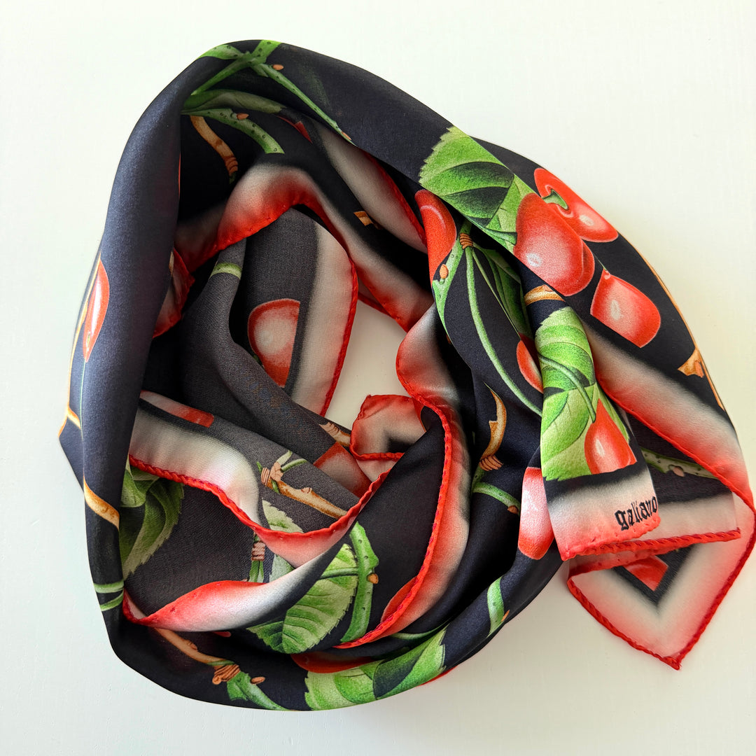 Rare Galliano F/W 2003 Cherry Print New Silk Scarf
