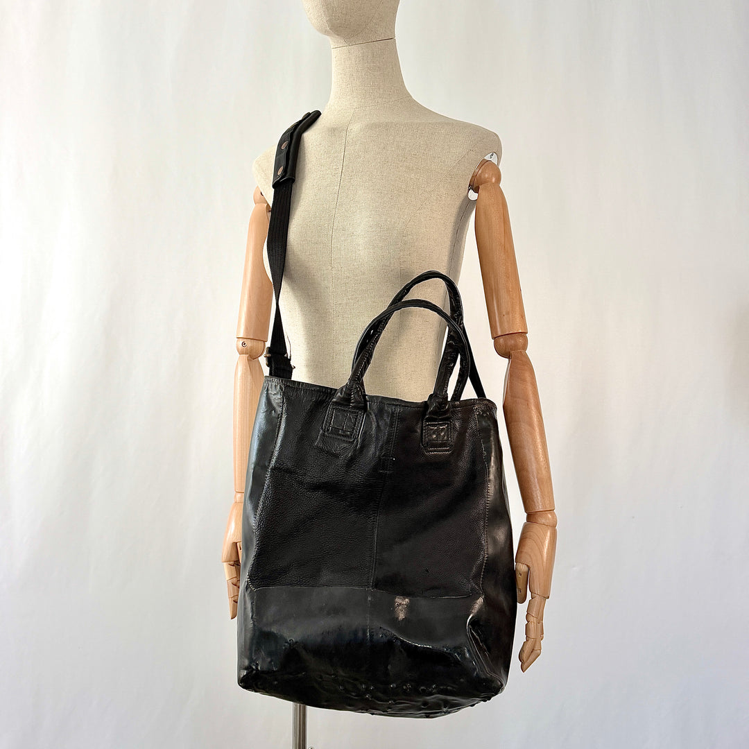 OXS RUBBER SOUL black leather tote bag, handcrafted archive 2014