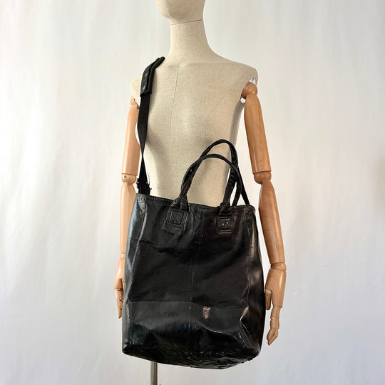OXS RUBBER SOUL black leather tote bag, handcrafted archive 2014