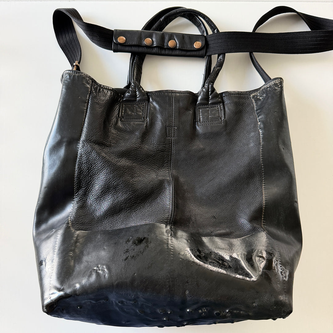 OXS RUBBER SOUL black leather tote bag, handcrafted archive 2014