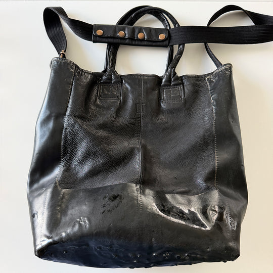 OXS RUBBER SOUL black leather tote bag, handcrafted archive 2014