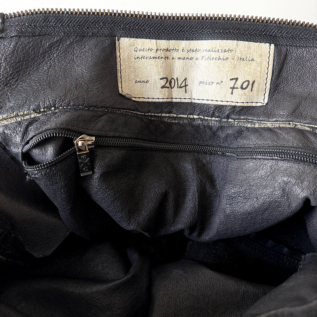 OXS RUBBER SOUL black leather tote bag, handcrafted archive 2014