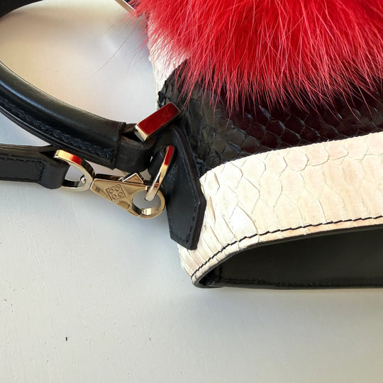 LES PETITS JOUEURS Python Leather and Fox Fur Bag