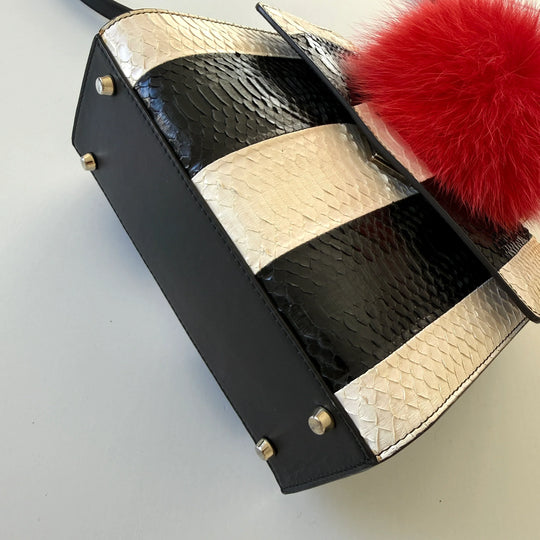 LES PETITS JOUEURS Python Leather and Fox Fur Bag