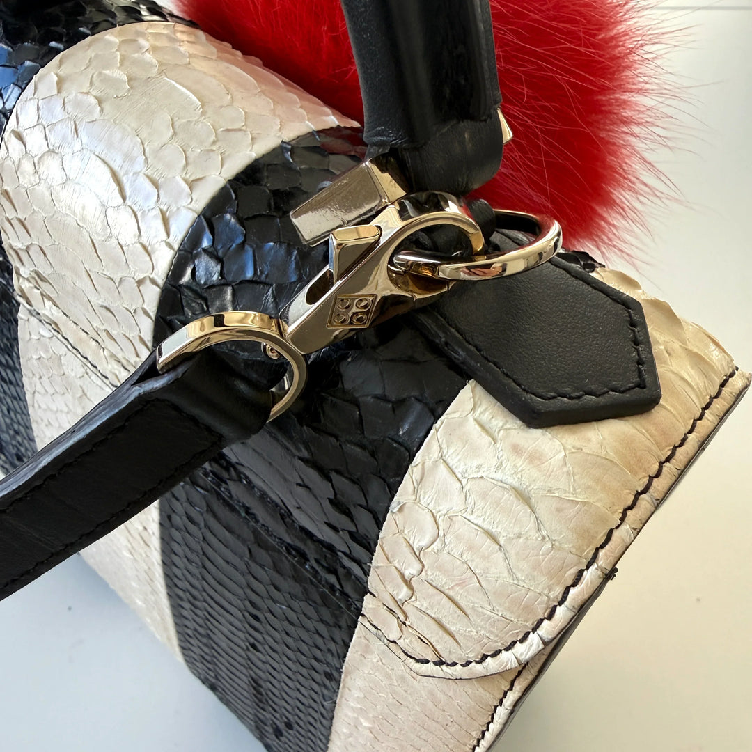 LES PETITS JOUEURS Python Leather and Fox Fur Bag