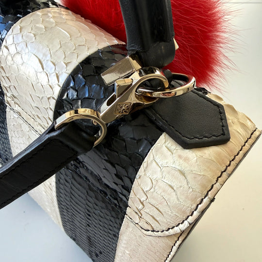LES PETITS JOUEURS Python Leather and Fox Fur Bag